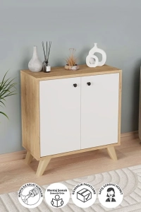 Dekoratif Kitaplık 2 Kapaklı 2 Bölmeli Kitaplık Smyrna Safir Meşe Beyaz